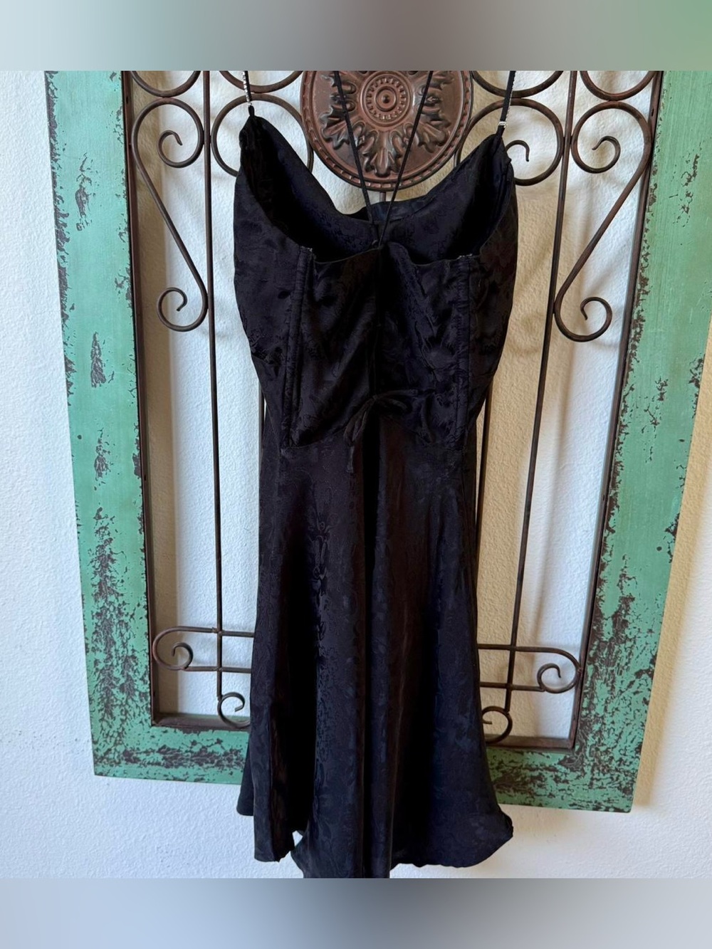 For Love & Lemons Satin Jacquard Lace-Up Back Mini Dress Black Size M - Picture 8 of 8